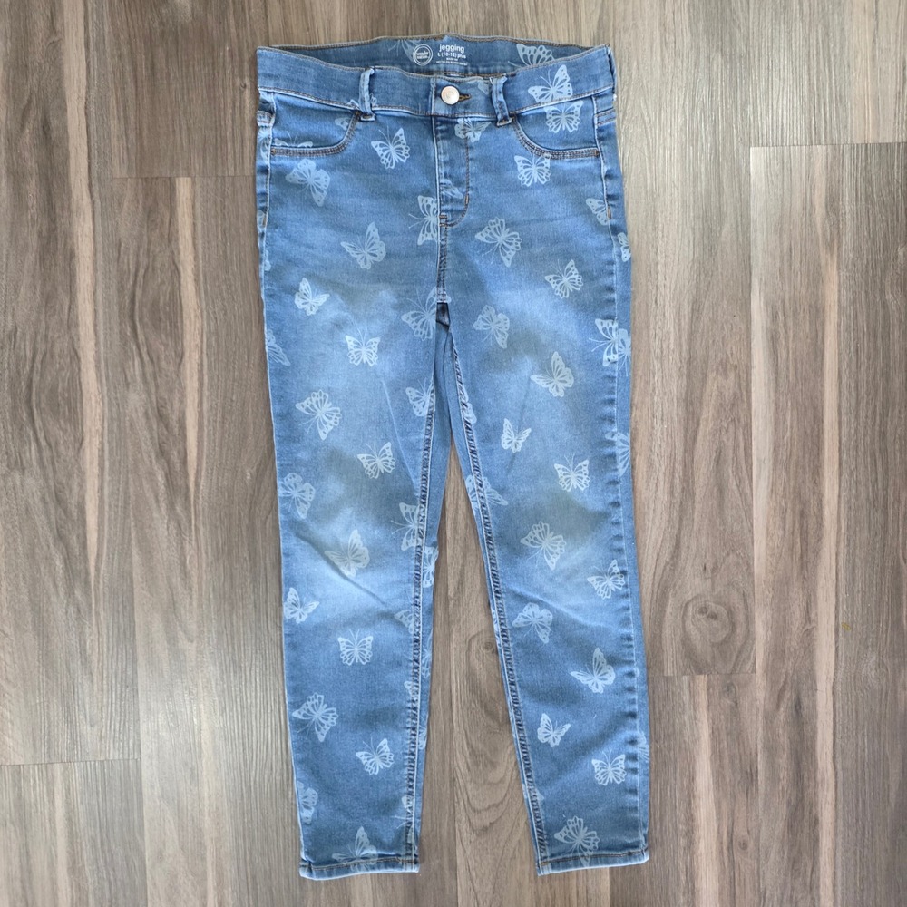 Wonder Nation Girls Butterfly Print Jeggings Blue Denim Size L 10-12 Plus